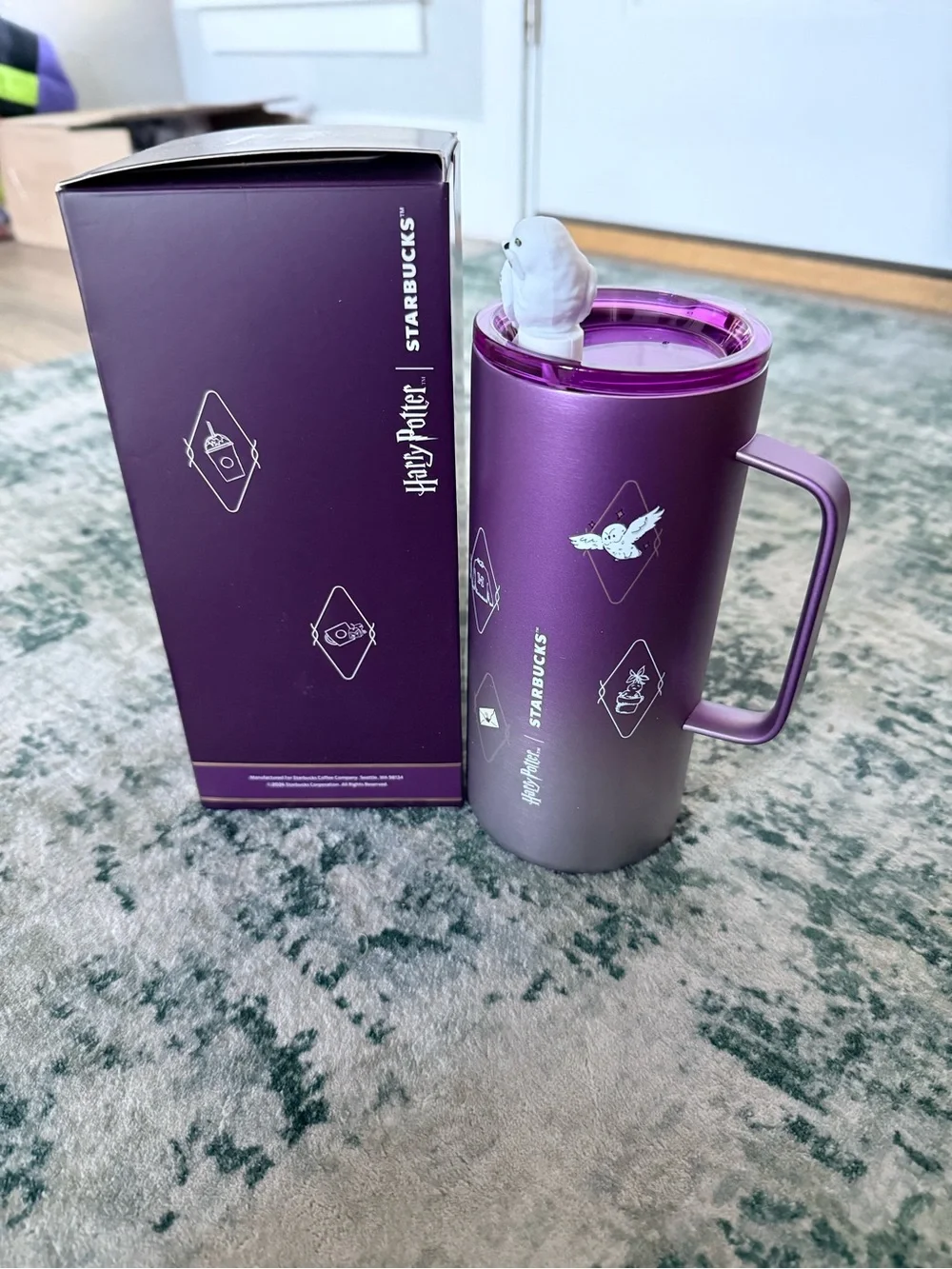 Starbucks Harry Potter Purple Gradient Travel Mug with Owl Lid Topper